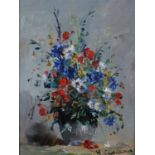 EUGENE HENRI CAUCHOIS (French 1850-1911), Still life of summer flowers in blues, red and white, held
