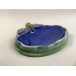 A ROYAL DOULTON POTTERY SOAP DISH FOR WRIGHT'S COAL TAR SOAP, modelled as a dragonfly alighting on