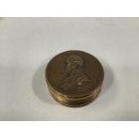 19th CENTURY DUKE OF WELLINGTON BRONZE BOX MEDAL containing twelve circular pieces of paper with