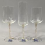 THREE CENEDESE MURANO PROTOTYPE DRINKING GLASSES, each with fluted bowl on a gilded and twisted stem