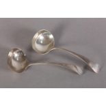 A PAIR OF VICTORIAN SILVER SAUCE LADLES of old English pattern, hallmarked Sheffield 1898 for