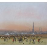 ARR BRIAN SHIELDS 'BRAAQ' (1951-1997), Fairground with crowds mingling at dusk, pastel, signed '