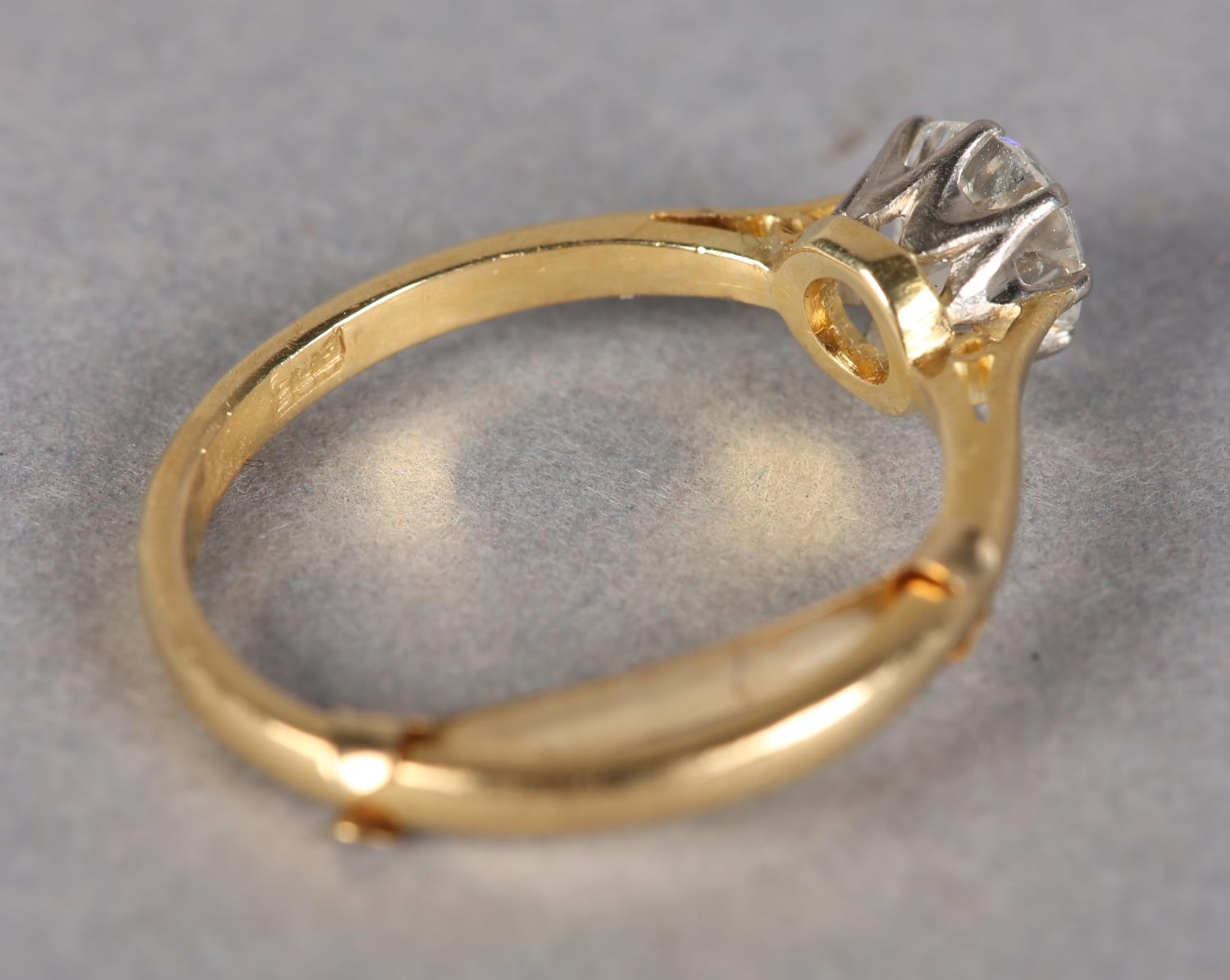 SINGLE STONE DIAMOND RING in 18ct yellow and white gold, the Old European cut stone in crown setting - Image 3 of 3