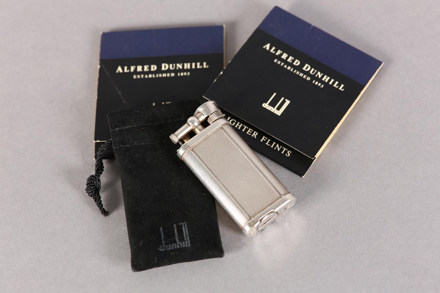 A DUNHILL 'UNIQUE' LIFT ARM PETROL LIGHTER No. 484316 engine turned, silver plated, signed and - Image 2 of 6
