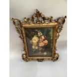Still life of flowers, held in vase on a ledge. Oil and gilt, Florentine-style frame. 23 x 17cm.