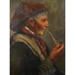 Italian School, early 20th century, Head and shoulder of an elderly man in profile, smoking a