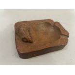 Thomson of Kilburn, 'Mouseman' oak ashtray carved in relief with a mouse, 10cm