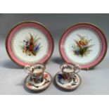 19th century Coalport coffee cups and saucers with ornate handles together with two Royal