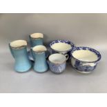 Quantity of 19th century porcelain three duck egg nouveau style jugs together with pair of blue