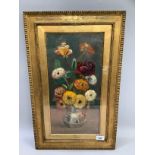 After Pissarro, still ife of flowers held in a ceramic jug, oil on canvas, bears signature, 47.5cm