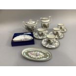 Aynsley 'Pagoda' pattern coffee service comprising four coffee cans and saucers, milk jug, twin