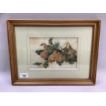 Still life watercolour of pears, dated 1919, in mount and gilt frame