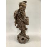 Chinese root carving of Shou Lao carrying basket 42cm high (without staff)