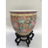 Chinese millefiori jardiniere the exterior painted with dragons above chrysanthemum blooms and