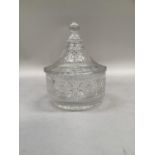 Baccarat cut glass bon bon jar and cover, hobnob cutting to the cover and star cutting to base, 19cm