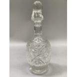 Webb's later Victorian decanter and stopper, extensively cut, with barrel body, on drawn flat foot