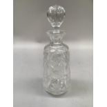 Webb cut glass crystal decanter and stopper, extensive star cutting and ball stopper, 30cm high