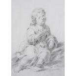 19th century Continental School, Infant sitting with hand to chest, gazing upwards, charcoal,