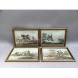 After James Gilray, four engravings with colour wash, depicting hunting scenes, 24cm high x 36cm