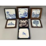 A GROUP OF SEVEN 18TH AND 19TH CENTURY DELFT TILES, variously painted in manganese and blue and