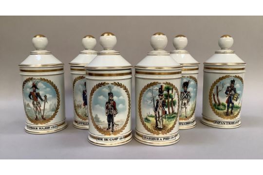 Six Warin Limoges commemorative apothecary jars with covers bearing examples of regimental - Image 2 of 9