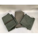 Two lengths of green herringbone tweed all wool made in Scotland together with a brown, blue and