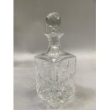 St Louis Manhattan cut glass decanter of square body with stopper, 24cm high