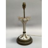 A Bohemian white and clear glass lamp, with metal mounts and gilt detailing, 40cm high