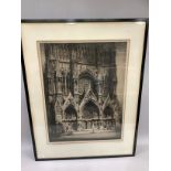 After Albany E Howarth, Reims Cathedral, black and white etching, signed in pencil to the margin and