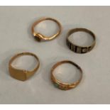 Four Victorian and early 20th. Century 9ct gold rings. All A/F. Total approx. weight 7g
