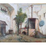 ARR Aldo de Dominicis (Italian, b.1936), Italian Courtyard, oil on canvas, signed to lower right,