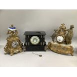 Three 19th century clocks including black slate and marble, eight day movement striking on a bell