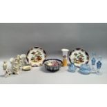 Bohemian glass dressing table set, pair of Ironstone plates, continental bisque figures, Losol