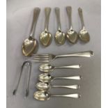 A collection of silver cutlery with a William IV fork, London 1829, Victorian dessert spoon, Henry