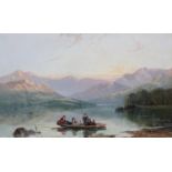 J A HOUSTON RSA (1813-1884), Lake and mountain landscape with figures in a rowing boat crossing