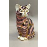 Royal Crown Derby paperweight formed as a tabby cat