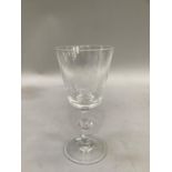An English armorial glass goblet, the bucket body engraved with the Charterhouse School coat of arms