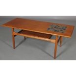 Arrebo Mobler, Denmark, c1960/70, A teak coffee table inset to one end with a panel of small