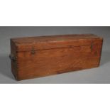 A mid 20th century pine box with metal cup handles, 71cm wide x 17cm deep x 26cm high