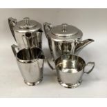 Old Hall stainless steel tea service comprising teapot, hot water pot, twin-handled sugar bowl,