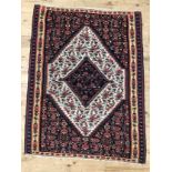Kilim rug, with central blue lozenge medallion in ivory diamond with double serrated border of