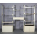 Ligne Roset, c1970s, A cream finish and metal modular wall unit comprising four metal uprights,