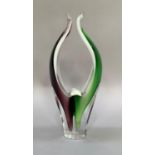 Paul Kedelv for Flygsfors a 'Cocquille' glass sculpture with green, purple and white inclusions,