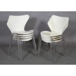 Arne Jacobsen for Fritz Hansen, Denmark, A set of eight 'Series7' stacking chairs, white bentwood on