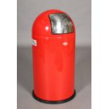 A Westco domed top waste bin in red and chrome, 36cm diameter x 76cm high