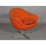 A 1970s orange swivel tub chair on chrome four leg base. PLEASE NOTE The items of furniture