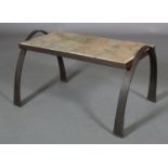 A French metal framed and tiled coffee table on curved legs, mid 20th century