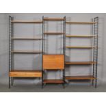 A set of Ladderax teak and black metal modular c1960s wall unit, including one drawer 89cm long,