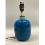 A Danish deep blue glaze pottery table lamp, impressed and incised Denmark 62--15, 23.5cm high