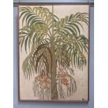 A Batik panel of palm fronds, signed to lower right, 107cm x 77cm